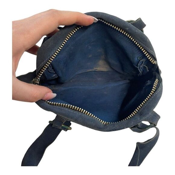 Blue Suede Leather Small Purse Brass Rings Circle Chain MCM Shoulder Bag 8x6.25 - Picture 4 of 7